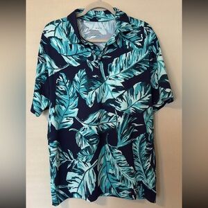 Under Armour Playoff Polo LG Tropical Leaf Golf Shirt Blue Performance
